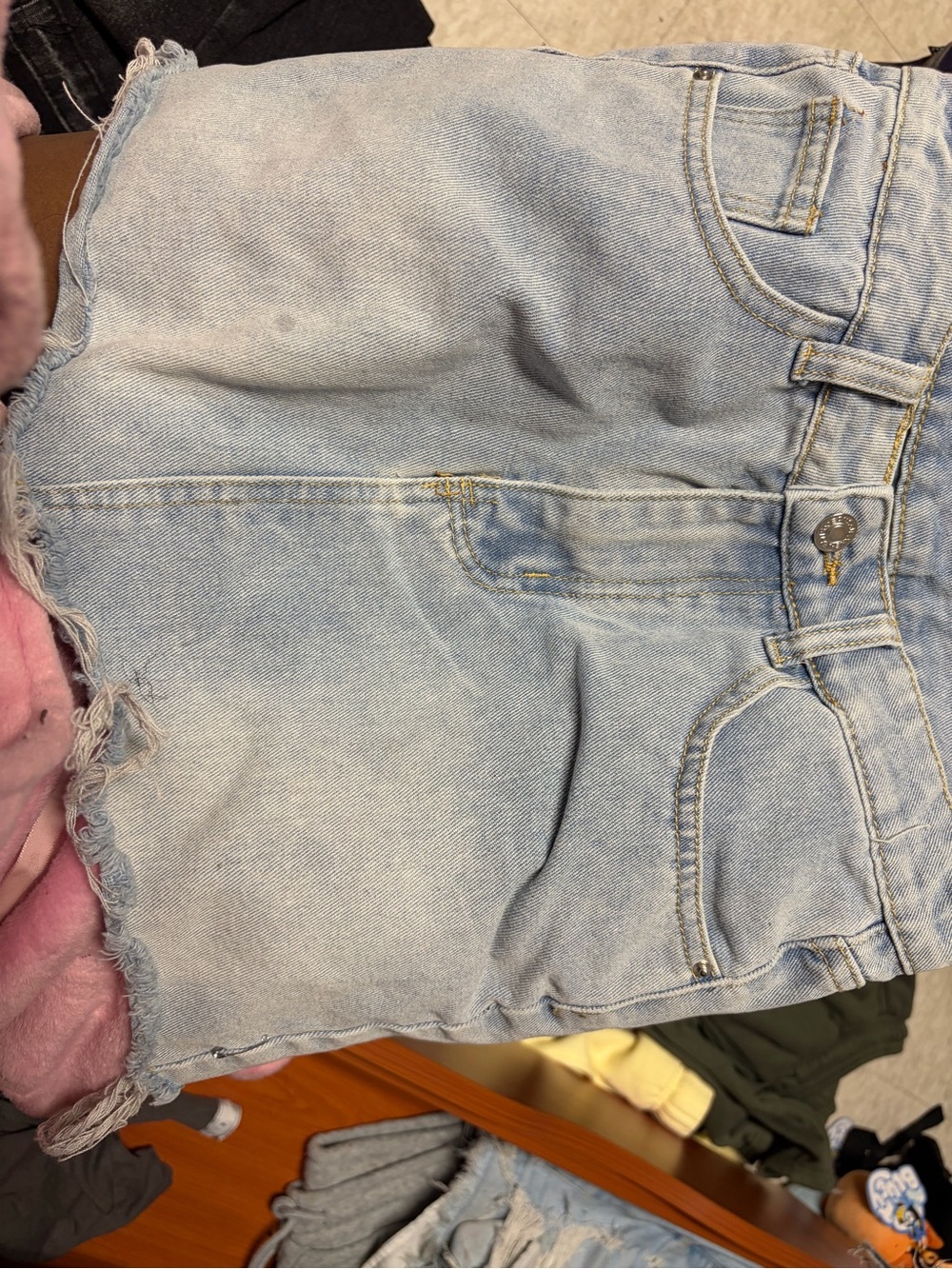 Light Wash Denim Mini Skirt - Frayed Hem